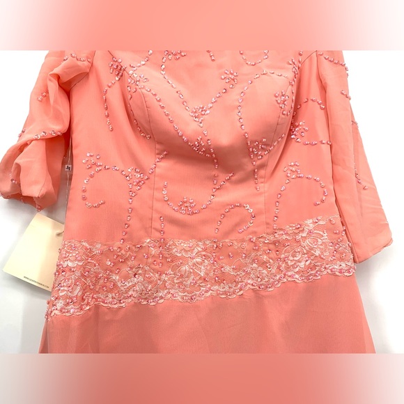 TS Couture LanTing Bridal Coral Sequin Bodice Mother of the Bride Dress - Picture 3 of 17